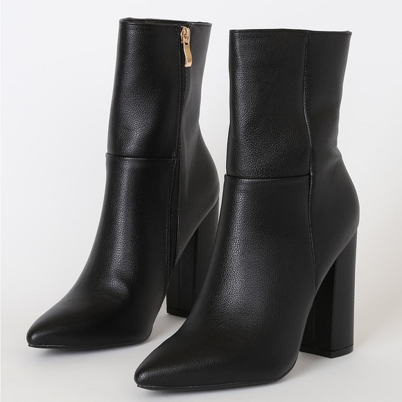 Lulus Dawson Black Pebble Pointed-Toe Mid Calf Boots - Picture 5 of 9